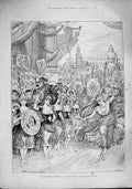 Old Antique Print 1887 Pantomime Forty Thieves Drury Lane Theatre Scene 19th
