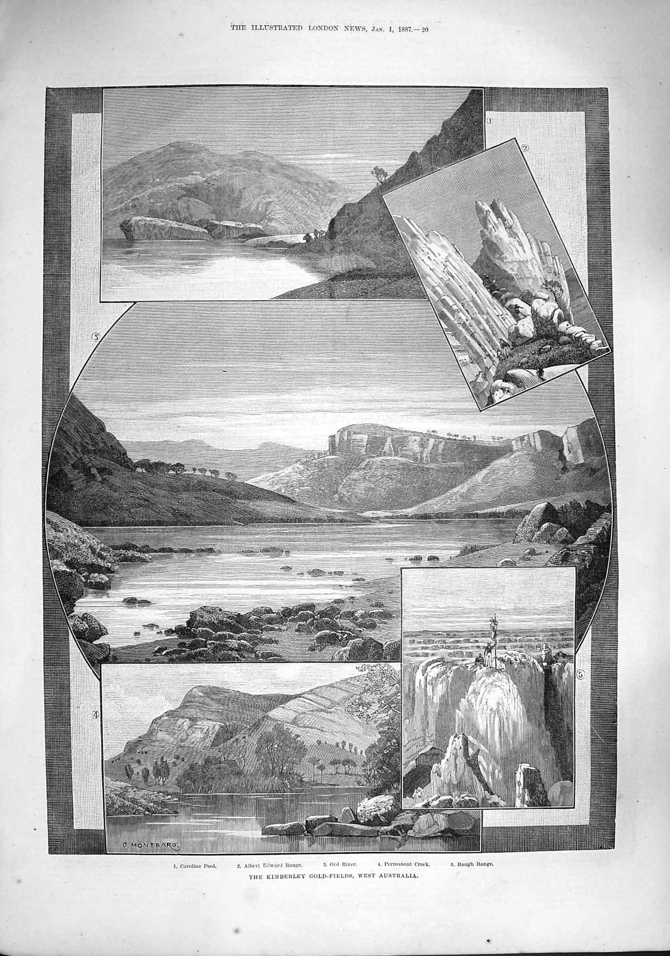 Original Old Antique Print 1887 Kimberley GFields Australia Albert Edward 19th