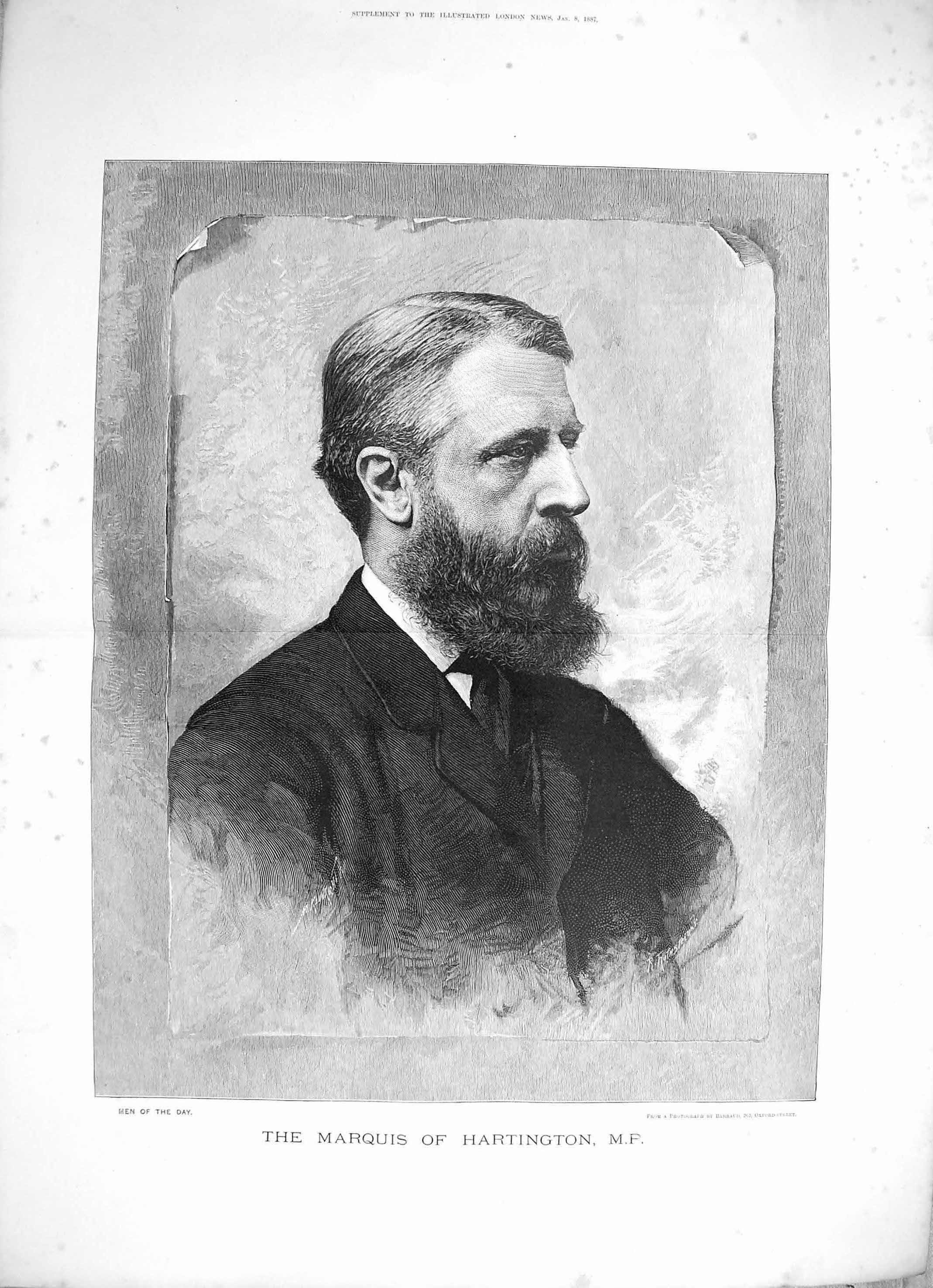 Original Old Antique Print 1887 Portrait Marquis Hartington Parliament 0 19th