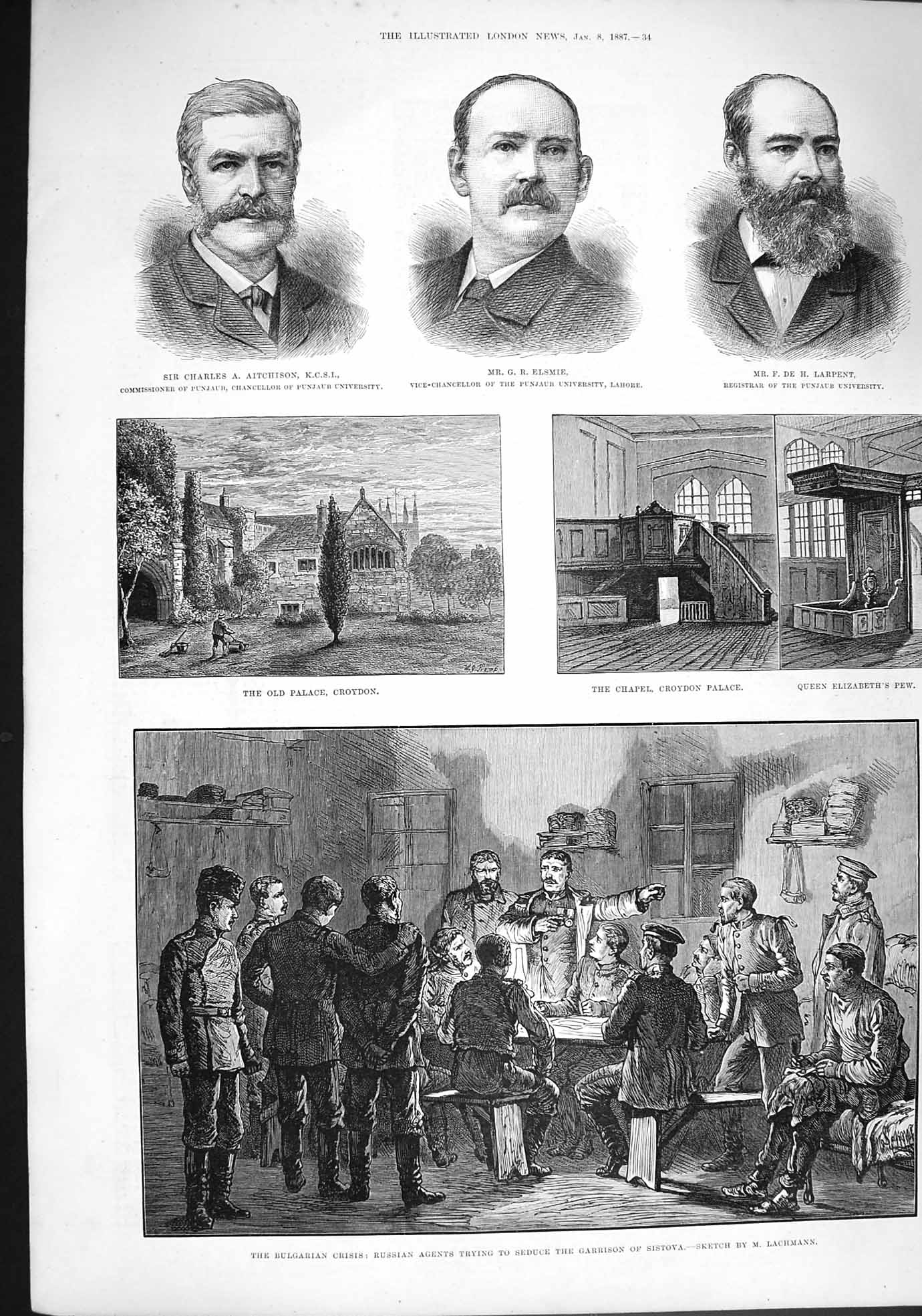 Original Old Antique Print 1887 Russian Agents Sistova Place Croydon Aitchison