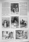 Original Old Antique Print 1887 Art Water Colours Flowers Mermaid Fowls Birds