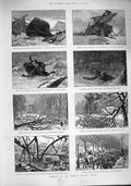 Old Antique Print 1887 Winter Storm Ship Wreck Dover Kensington Woolwich 19th