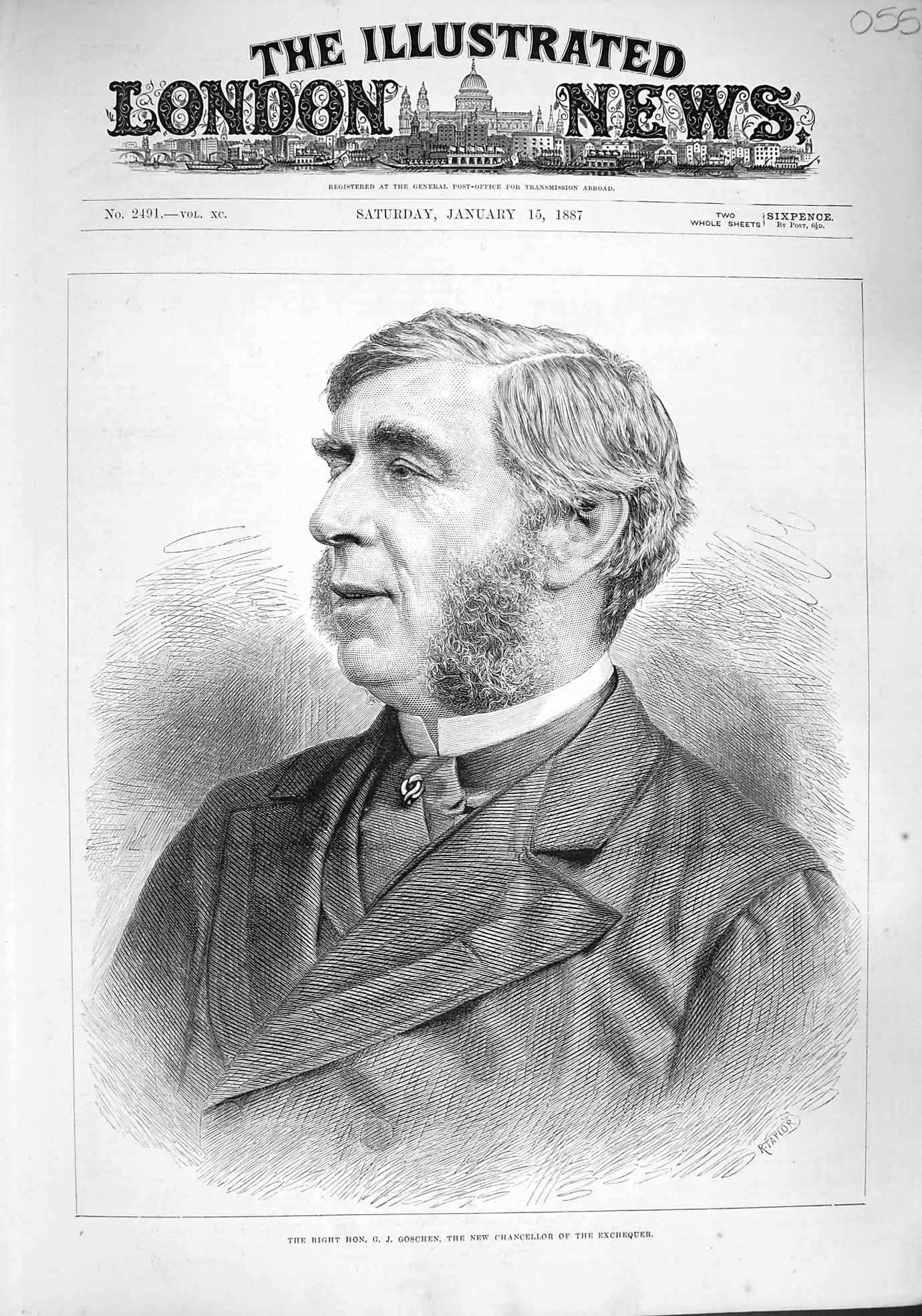Old Antique Print 1887 Portrait Right Hon. Goschen Chancellor Exchequer 19th