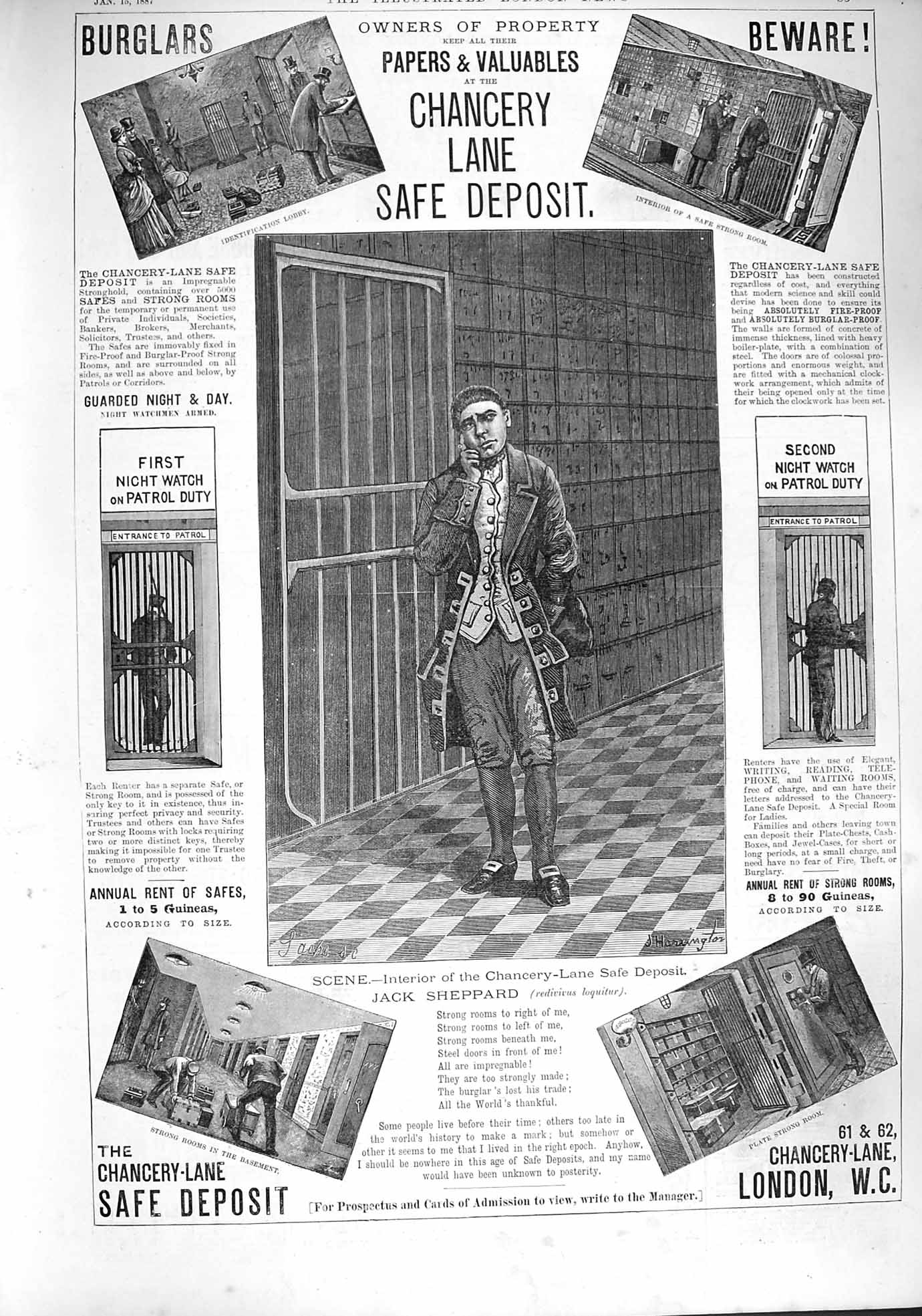 Antique Old Print Ref.147 1887 Advertisement Chancery Lane Safe Deposit Rooms