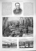 Old Antique Print 1887 Ballantine Land War Ireland Barricade Trees Police 19th