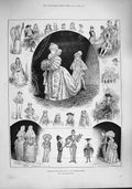 Original Old Antique Print 1887 Children Fancy Dress Ball Mansion House Costume