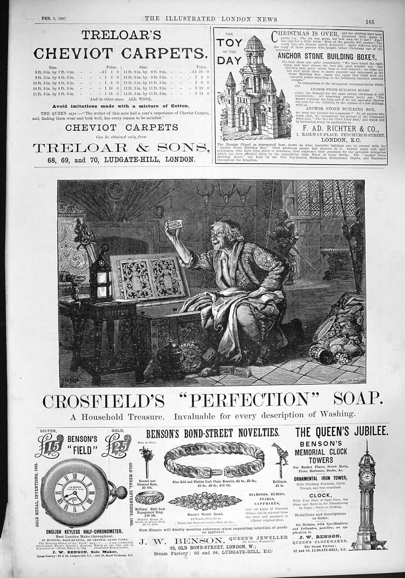 Old Antique Print 1887 Advertisement Crosfields Perfection Soap Bensons 19th