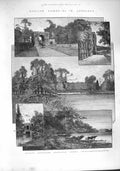 Original Old Antique Print 1887 Longleat Lake Boat-House Mansion English Home