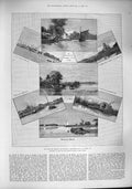 Original Old Antique Print 1887 Norfolk Broads Salhouse Wroxham Oulton Abbey