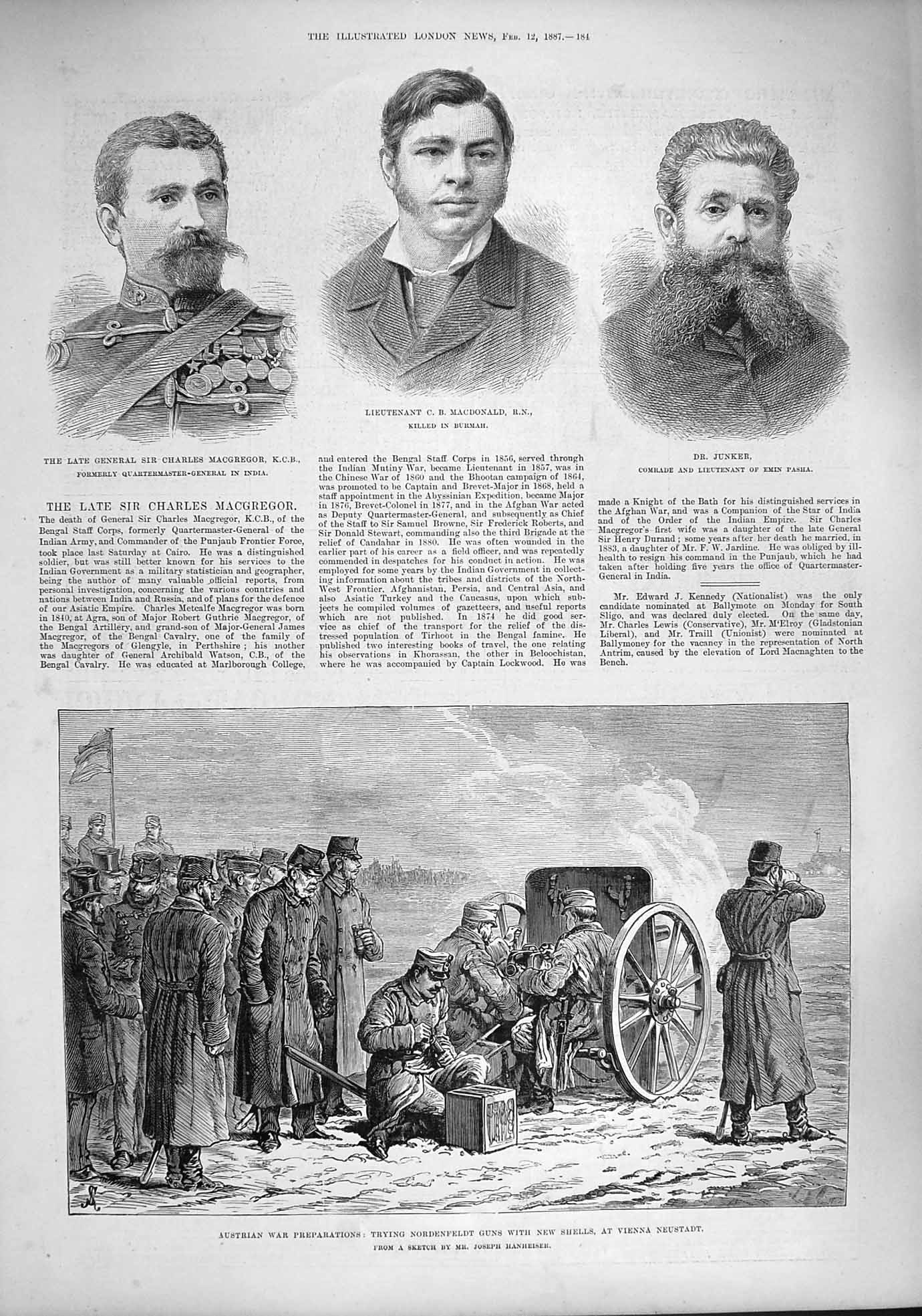 Old Antique Print 1887 Macgregor Macdonald Junker Vienna Nordenfeldt Gun 19th