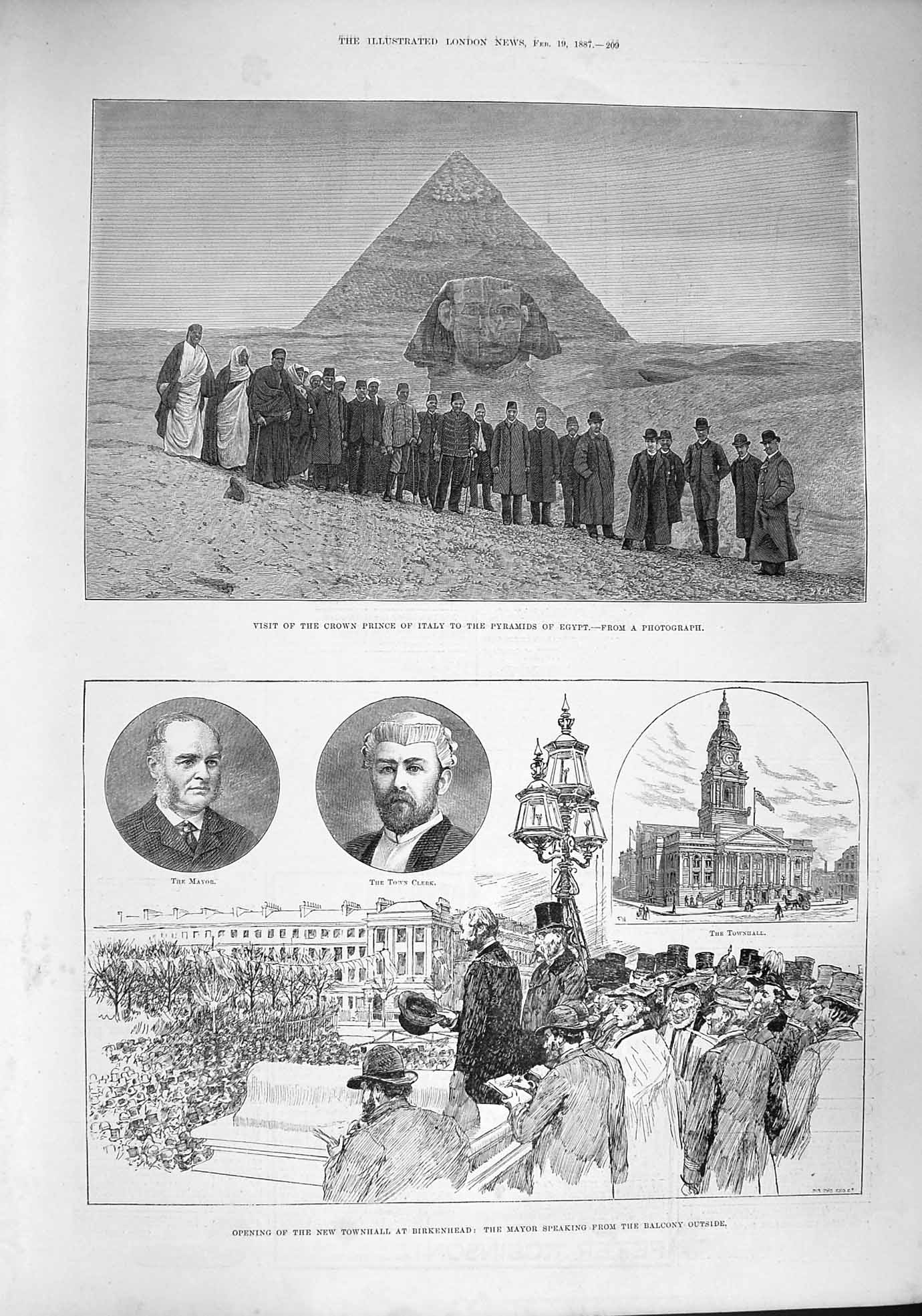 Old Antique Print 1887 Prince Italy Pyramids Egypt Birkenhead Mayor Clerk 19th