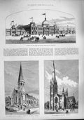 Old Antique Print 1887 Adelaide Jubilee Church Cannes Cathedral Ballarat 19th