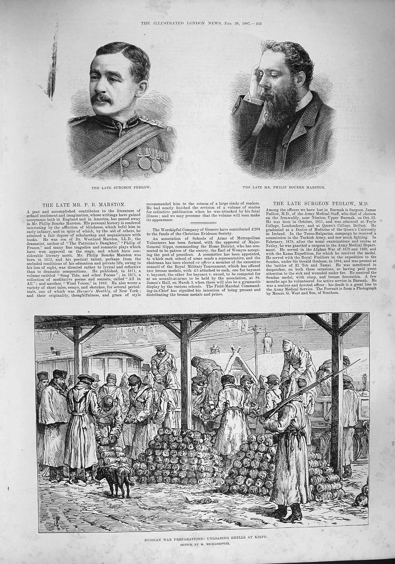 Original Old Antique Print 1887 Russia War Shells Kieff Surgeon Pedlow Marston
