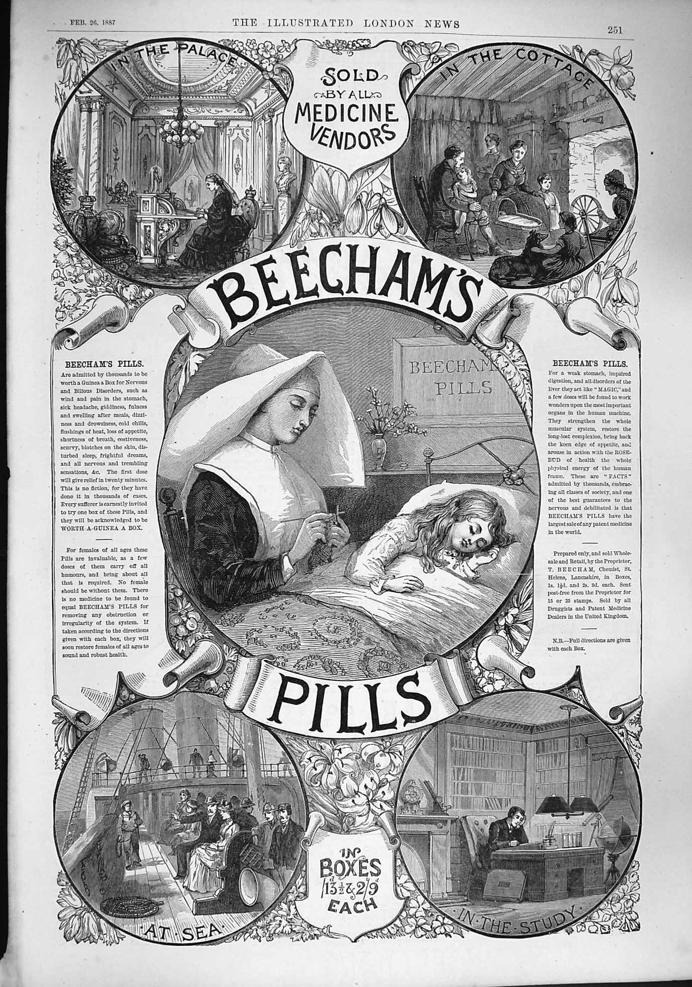 Antique Old Print Ref.146 1887 Advertisement Beechams Pills Medicine Vendors