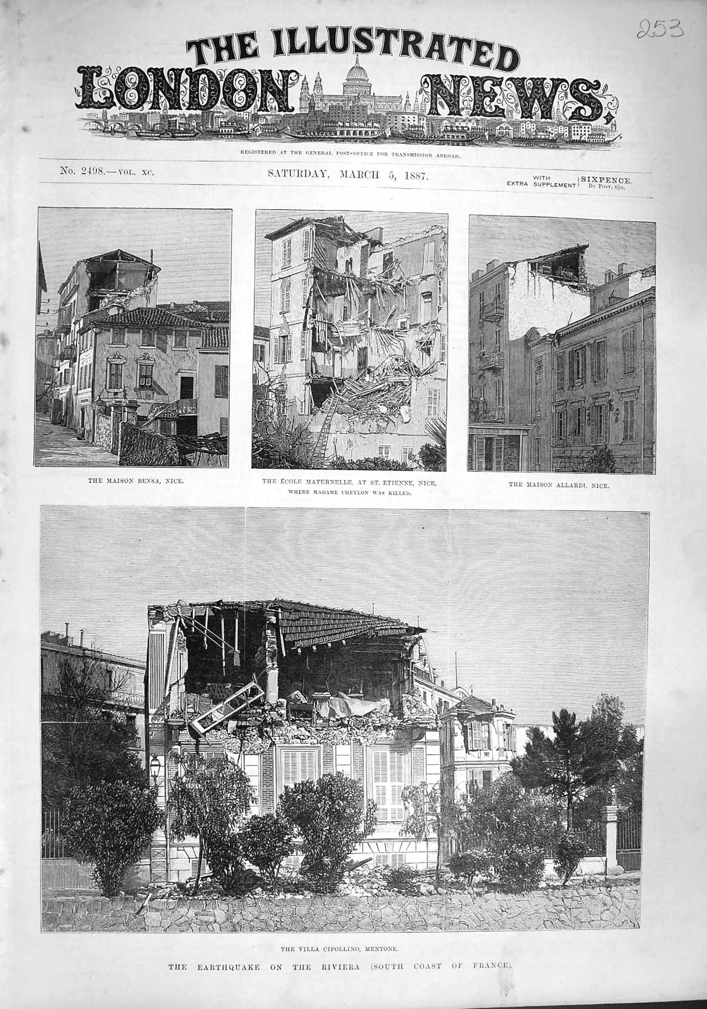 Old Antique Print 1887 Earthquake France Bensa Etienne Monte Carlo Nice 19th