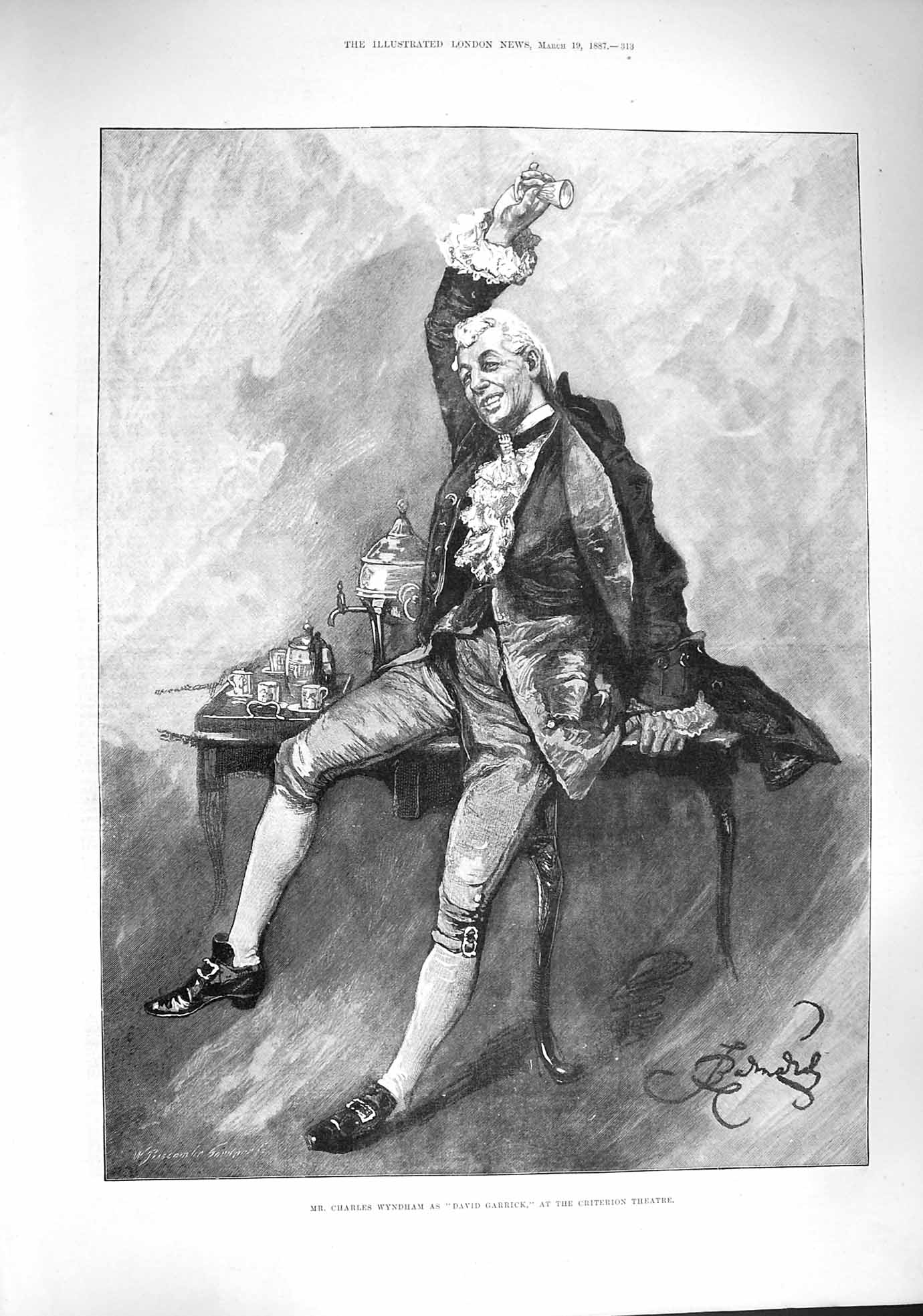 Antique Old Print *3383 1887 Charles Wyndham David Garrick Criterion Theatre
