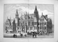 Original Old Antique Print 1887 Law Courts Birmingham Architecture Building