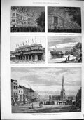 Old Antique Print 1887 Bull Ring Martin'S Church Birmingham Bombay Queen 19th