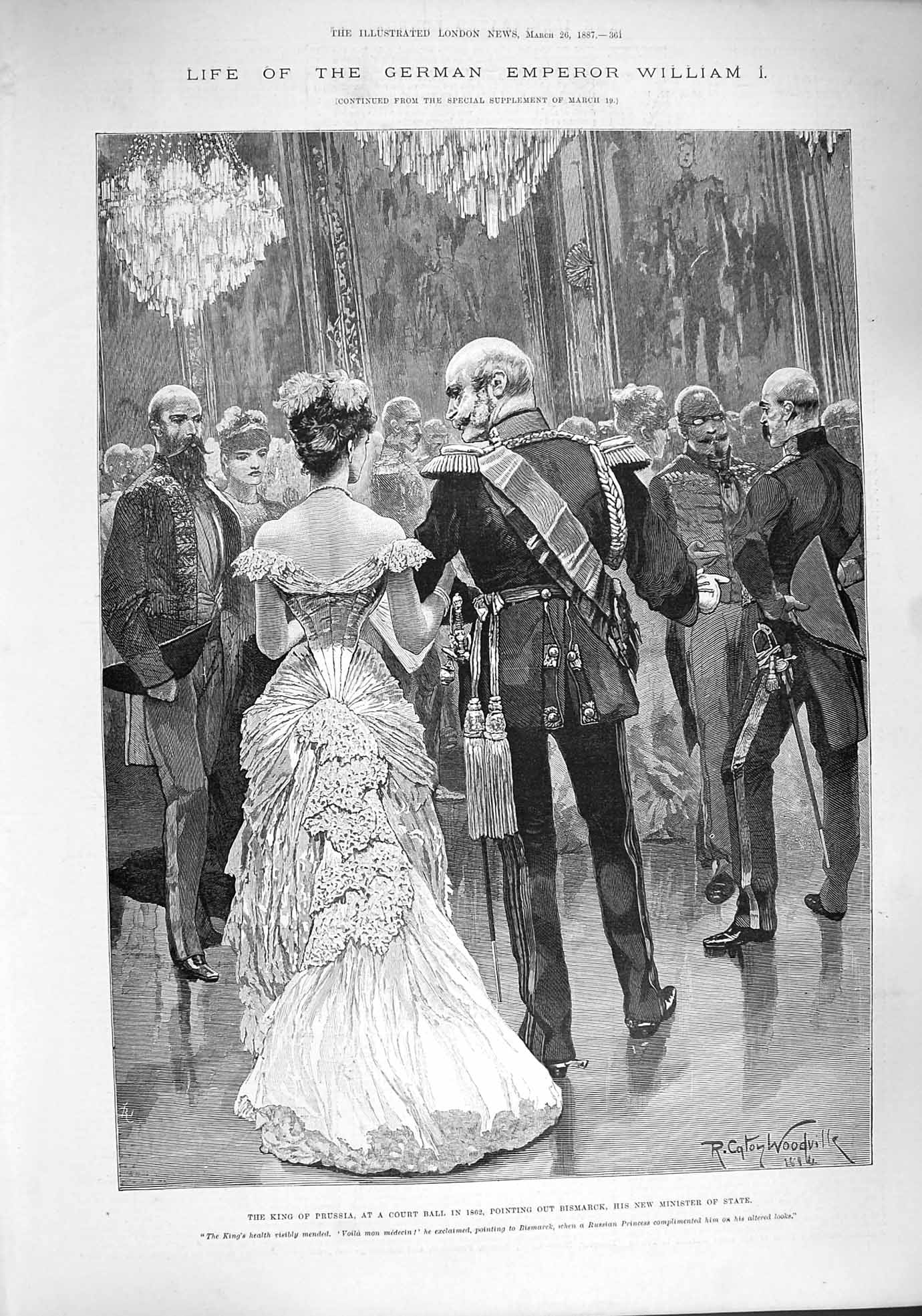 Original Old Antique Print 1887 German Emperor William Bismarck Prussia Sadowa