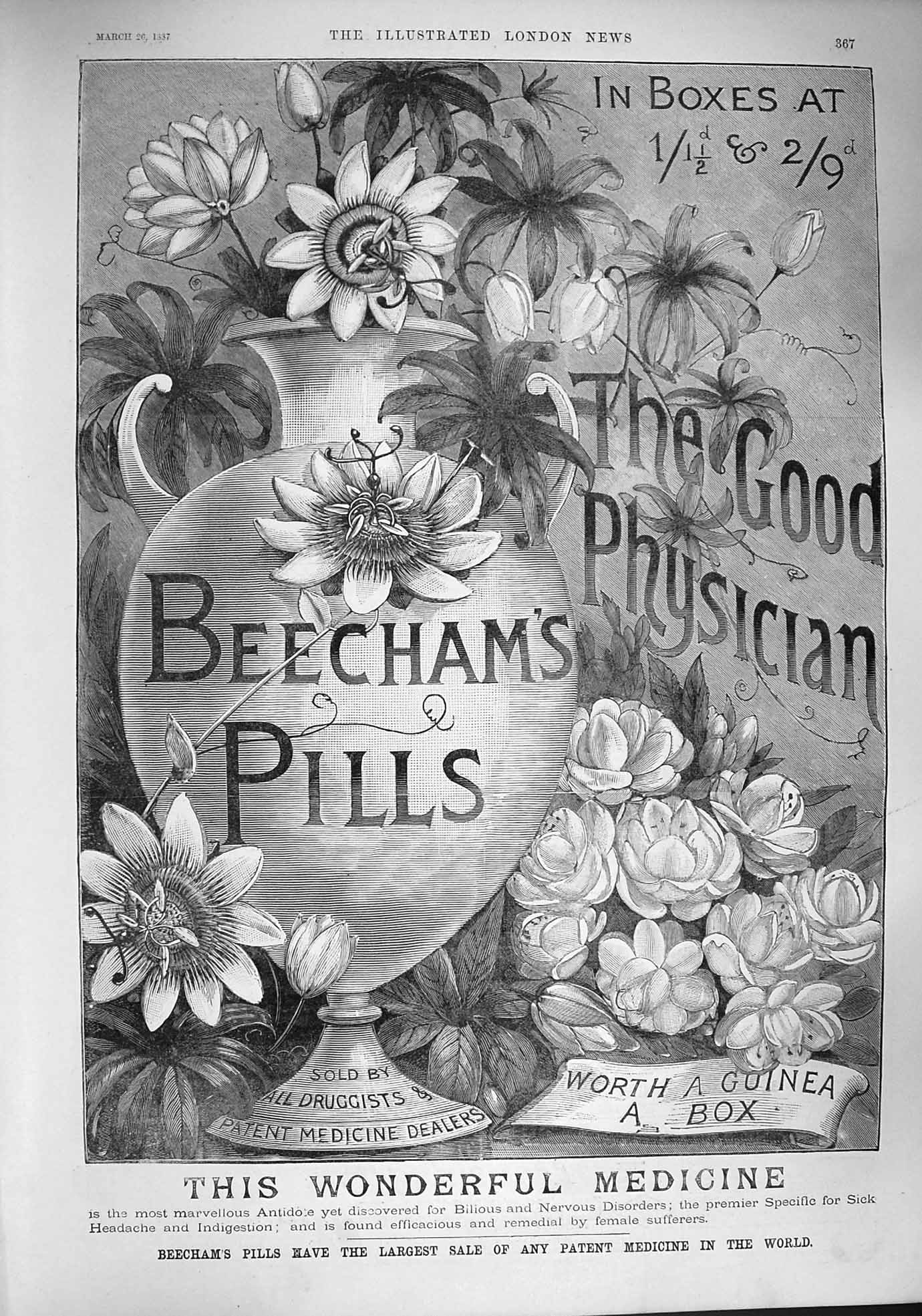Original Old Antique Print 1887 Advertisement Beechams Pills Medicine Dealers