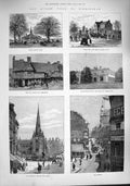 Old Antique Print 1887 Queen Birmingham Church Heathfield Bull Deritend 19th