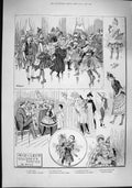 Original Old Antique Print 1887 Mid-Lenz Children Party Paris Pierrot Nurse