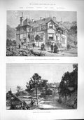 Original Old Antique Print 1887 Villa Edelweiss Queen Cannes Riviera France