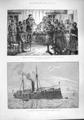 Old Antique Print 1887 Torpedo Fearless Ship Nihilist Petersburg Police 19th