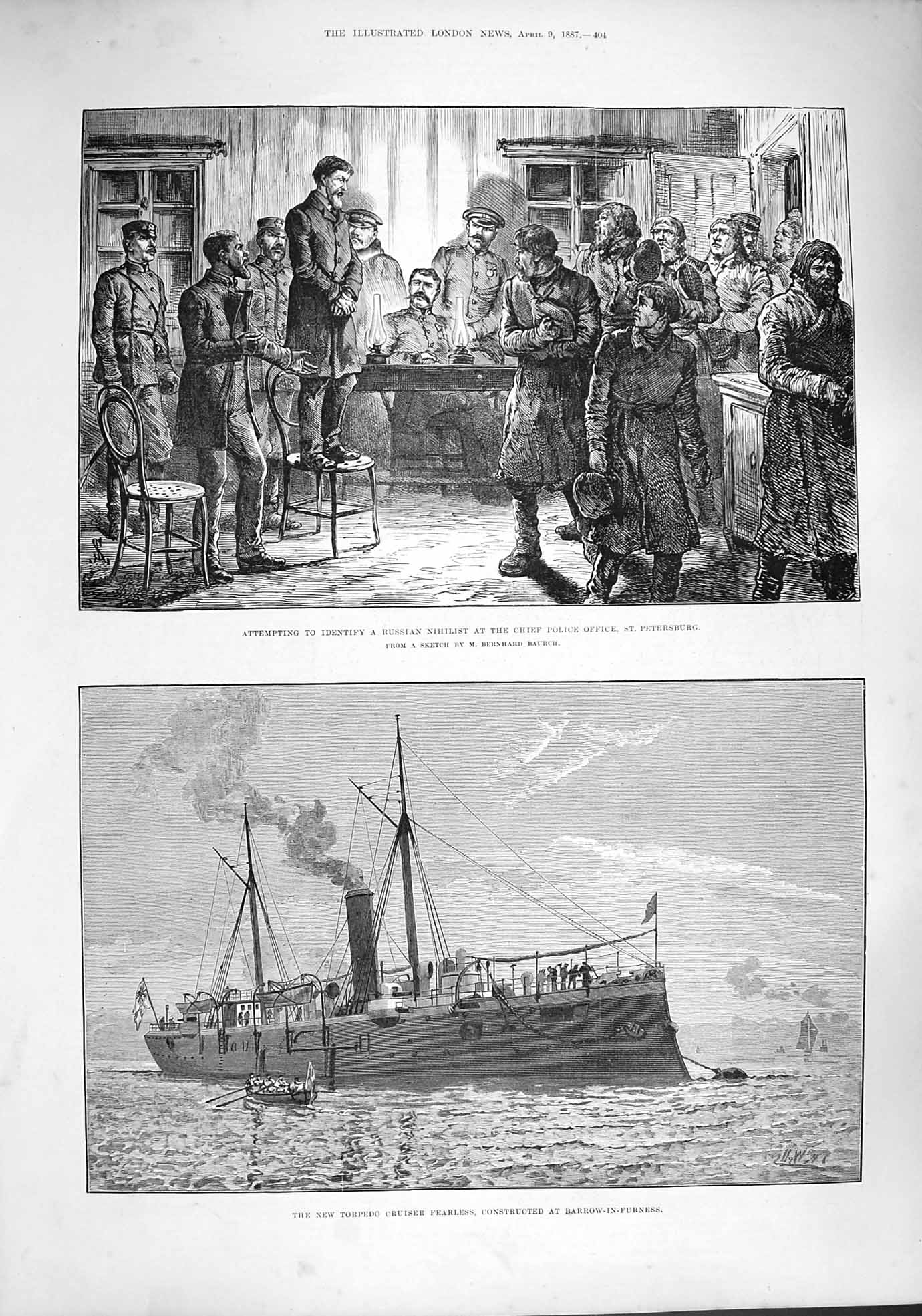 Old Antique Print 1887 Torpedo Fearless Ship Nihilist Petersburg Police 19th