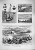Original Old Antique Print 1887 Shah Column Burmah Nankon Dover Harbour Nilson