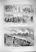 Old Antique Print 1887 Temple Farm Whitfield Dover Easter Volunteer Army 19th