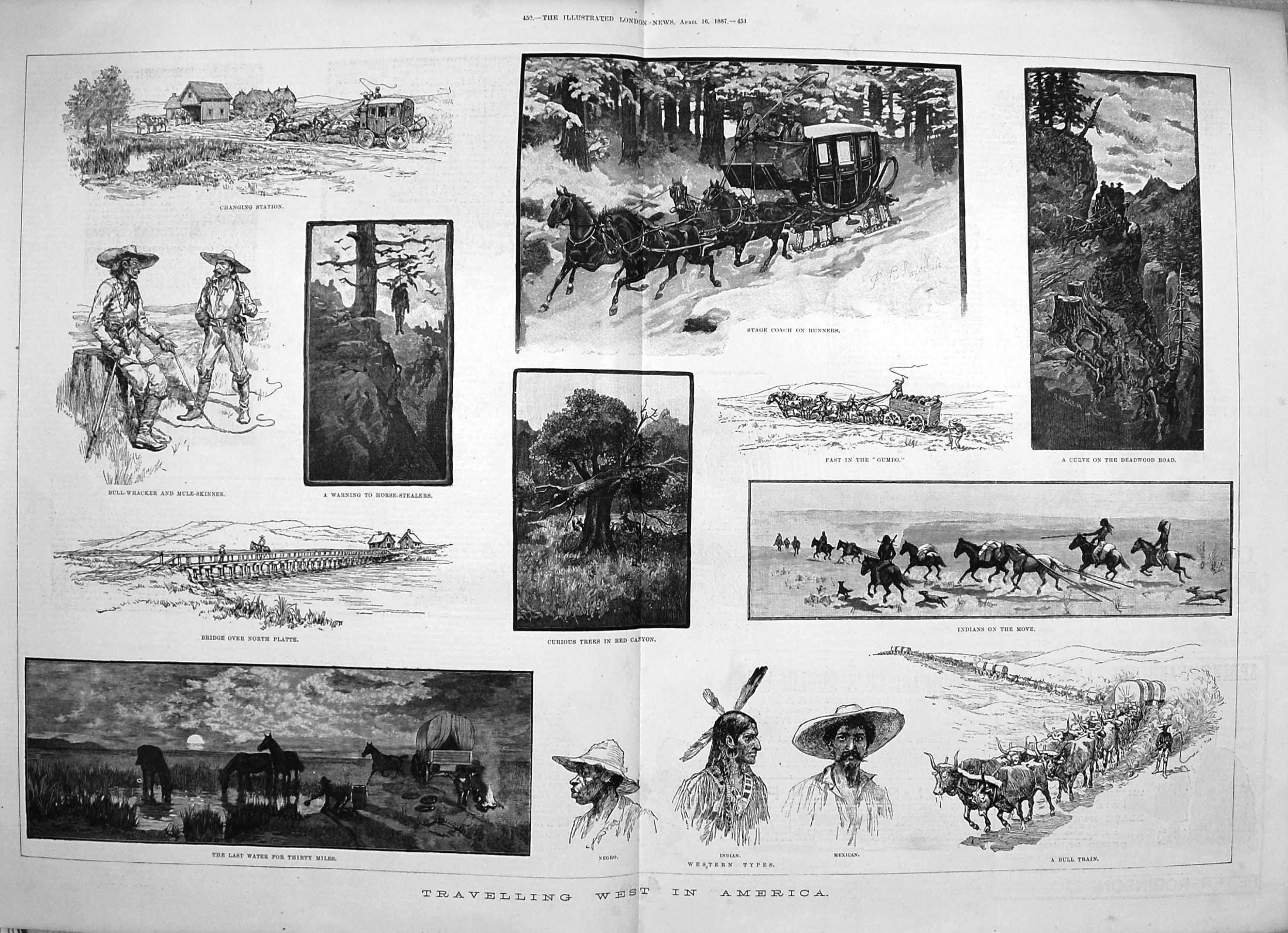 Old Antique Print 1887 Travelling America Indian Mexicans Gumbo Canyon 19th