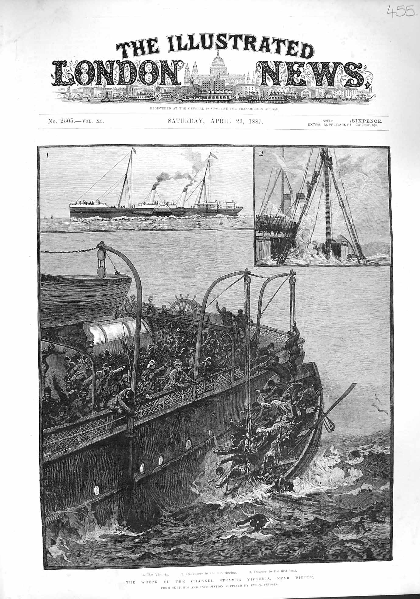Antique Print *3382 1887 Ship Wreck Channel Steamer Victoria Dieppe France