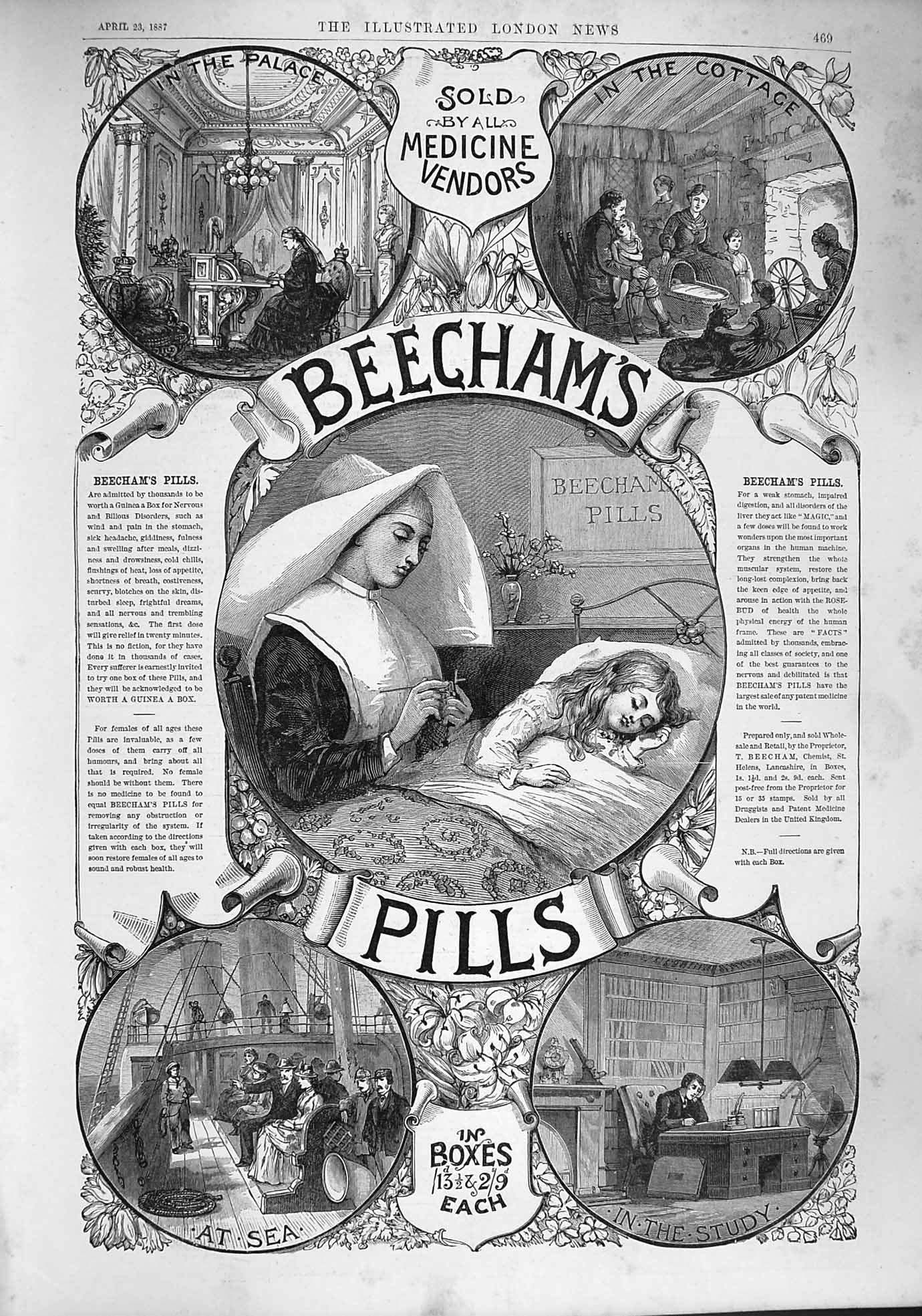 Original Old Antique Print 1887 Advertisement Beechams Pills Medicine Vendors