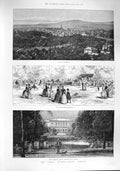 Original Old Antique Print 1887 German Watering Place Homburg Kurhaus Casino