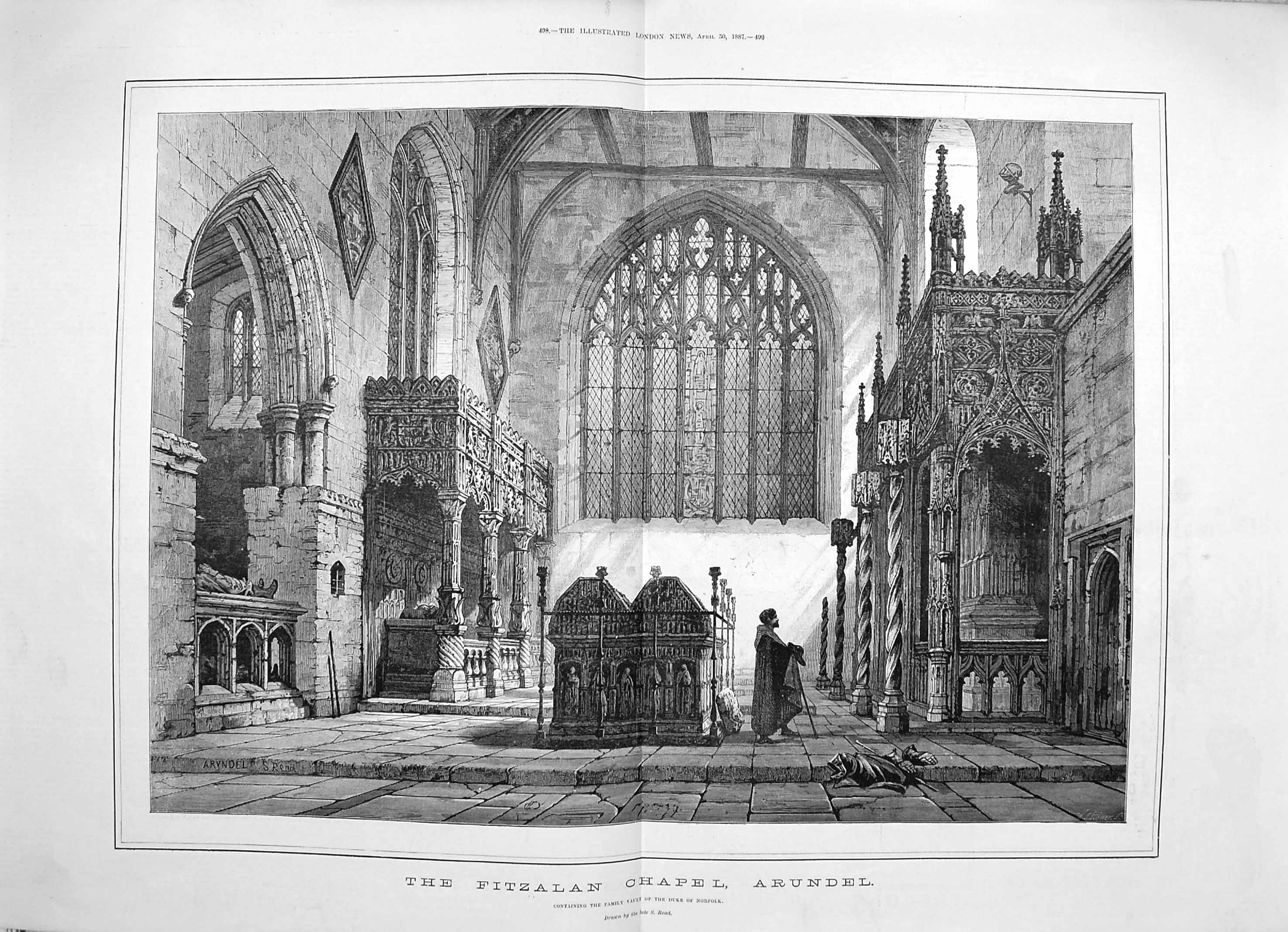 Original Old Antique Print 1887 Fitzalan Chapel Arundel Architecture Fine Art