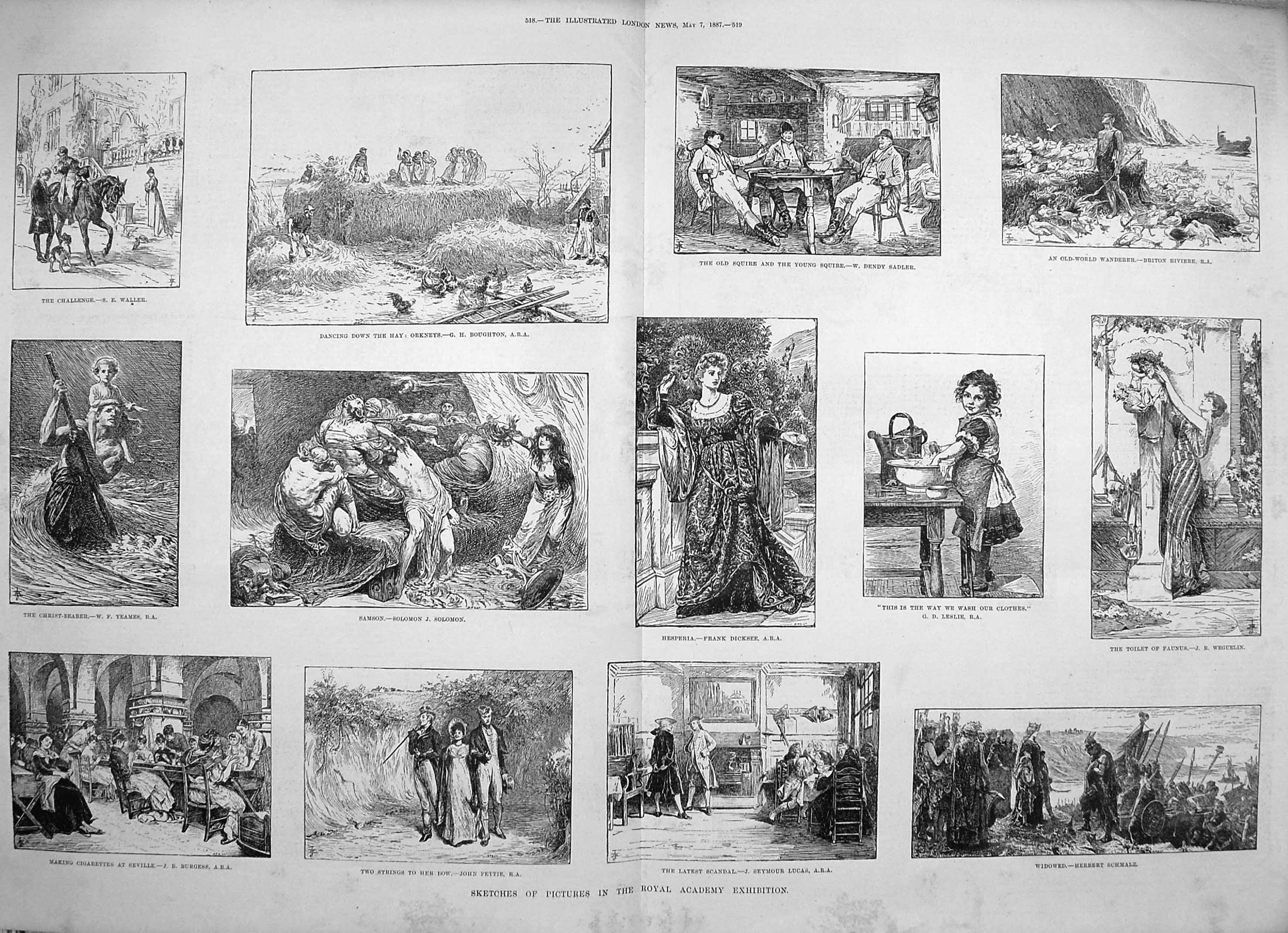 Old Antique Print 1887 Royal Academy Art Samson Orkney Cigarettes Spain 19th