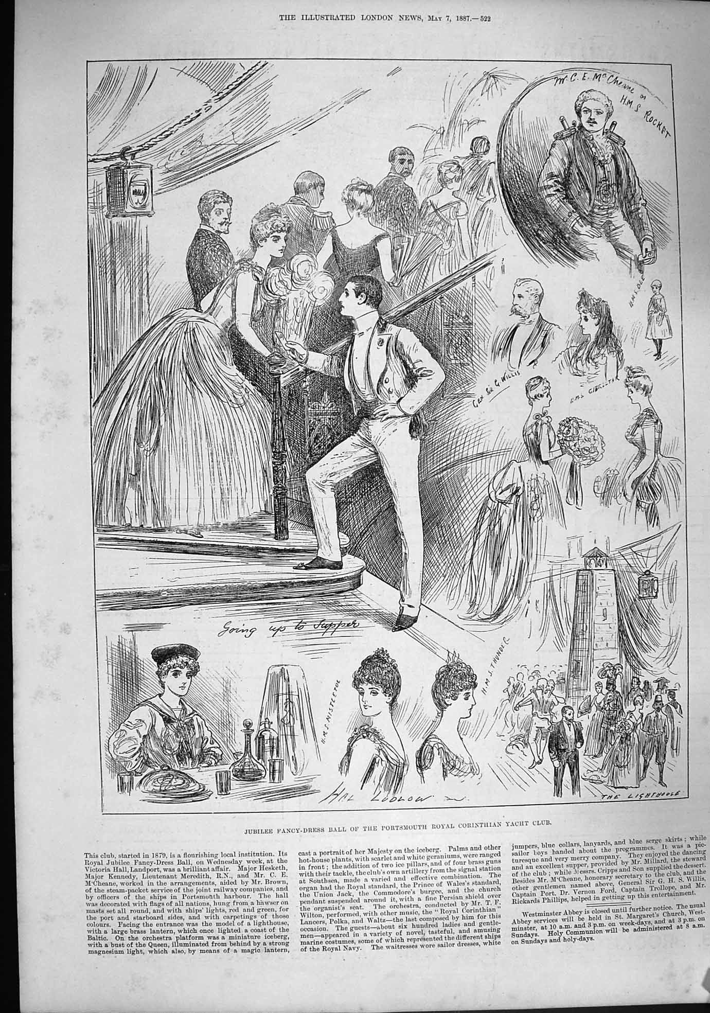Antique Old Print *3381 1887 Jubilee Fancy Dress Ball Portsmouth Yacht Club