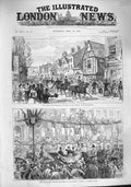 Old Antique Print 1887 Prince Wales Manchester Albert Arch Fountain Stand 19th
