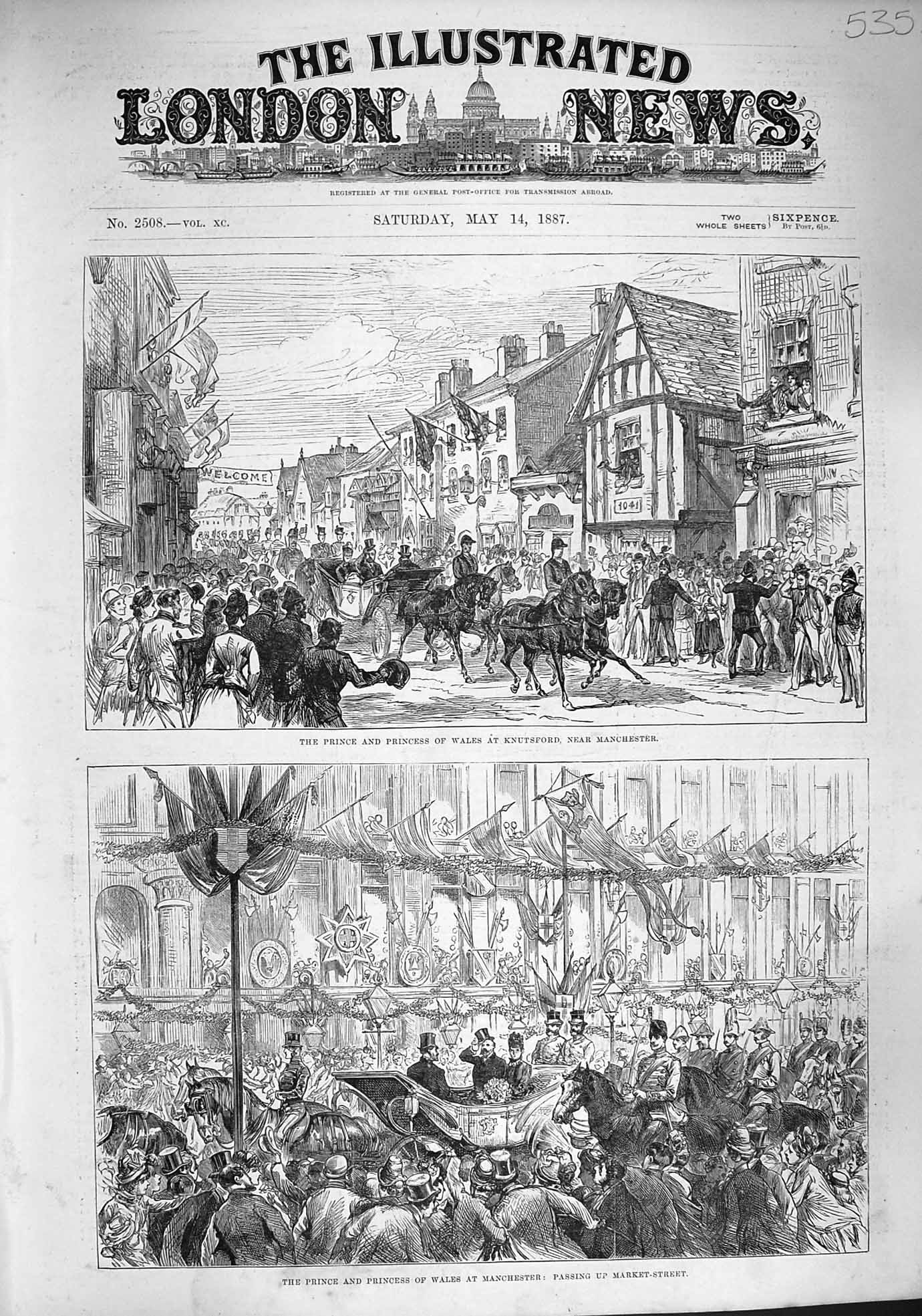 Old Antique Print 1887 Prince Wales Manchester Albert Arch Fountain Stand 19th