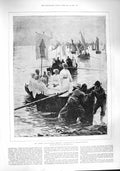 Original Old Antique Print 1887 Pardon Concarneau Brittany Nuns Anne Fouesnant
