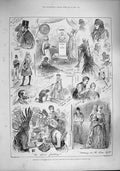 Original Old Antique Print 1887 Rehearsal Tableaux Royal Institute Costume Ball