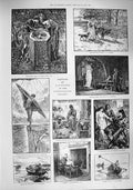 Original Old Antique Print 1887 Grosvenor Gallery Icarus Fishing Boat Mushroom
