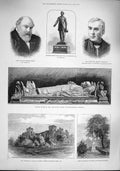Original Old Antique Print 1887 Dilkoosha Palace Lucknow Tomb Fawcett Fraser