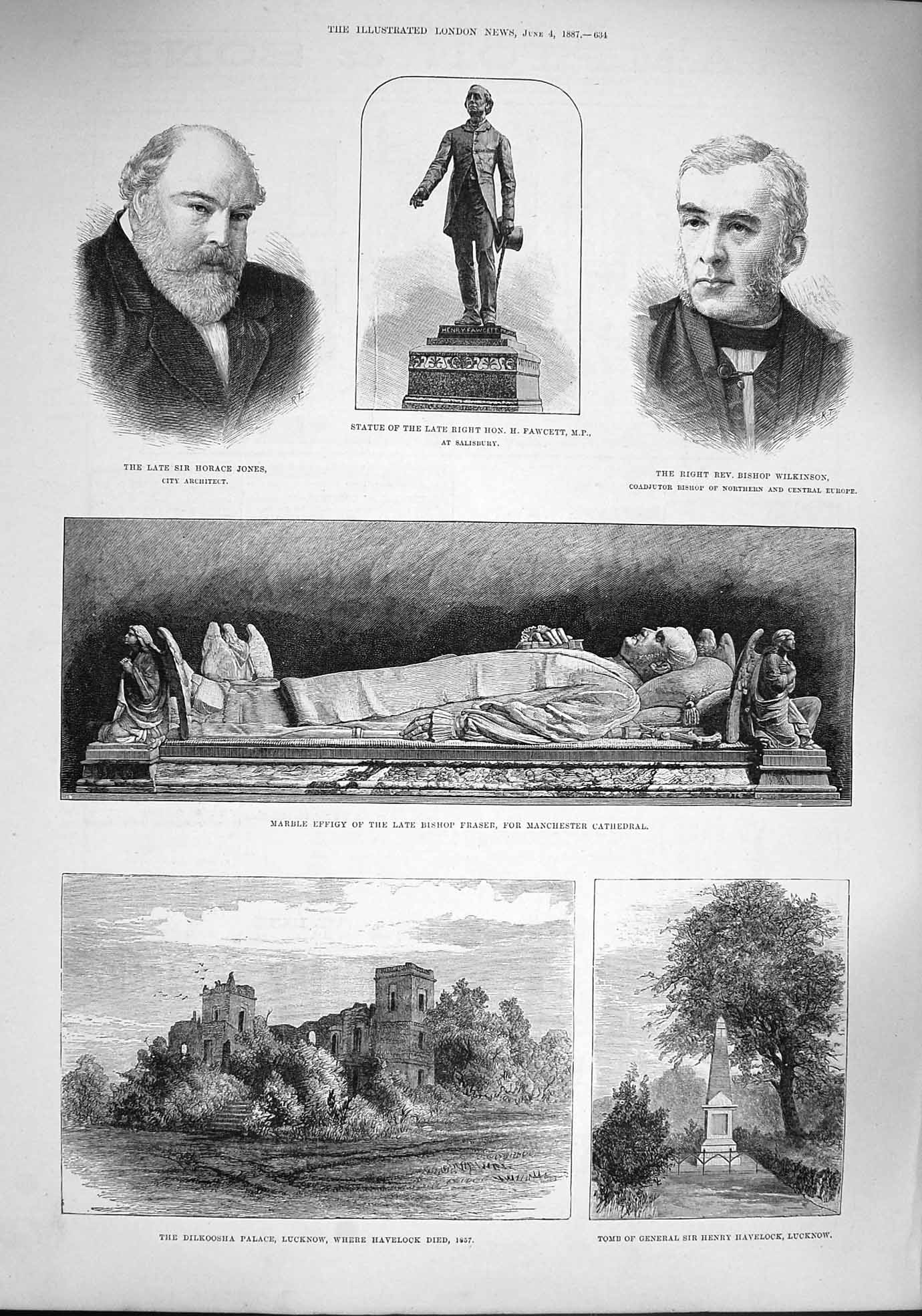 Original Old Antique Print 1887 Dilkoosha Palace Lucknow Tomb Fawcett Fraser