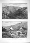 Original Old Antique Print 1887 Kaap GFields Transvaal Sheba Mountain Joe'S