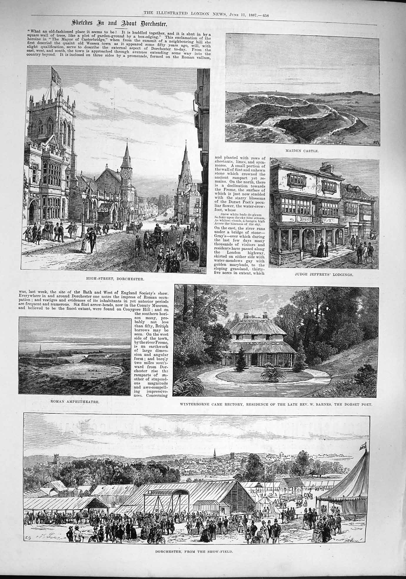 Original Old Antique Print 1887 Dorchester Judge Jeffreys Roman Amphitheatre