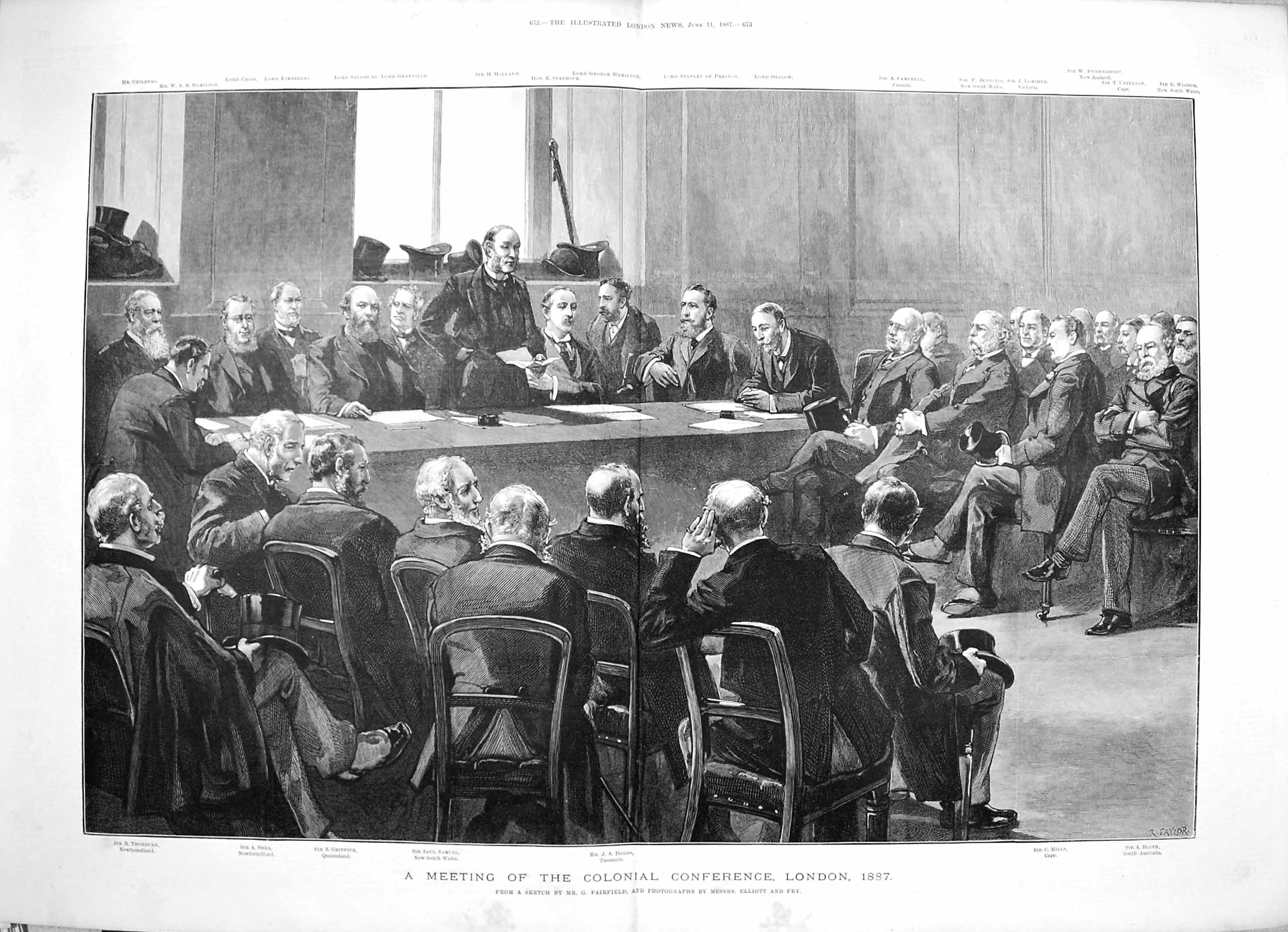 Antique Old Print 1887 Colonial Conference London Mills Samuel Shea Blyth 19th