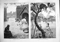 Original Old Antique Print 1887 Pet Dog Kennel Cat Cockerel Tree Farmyard Scene
