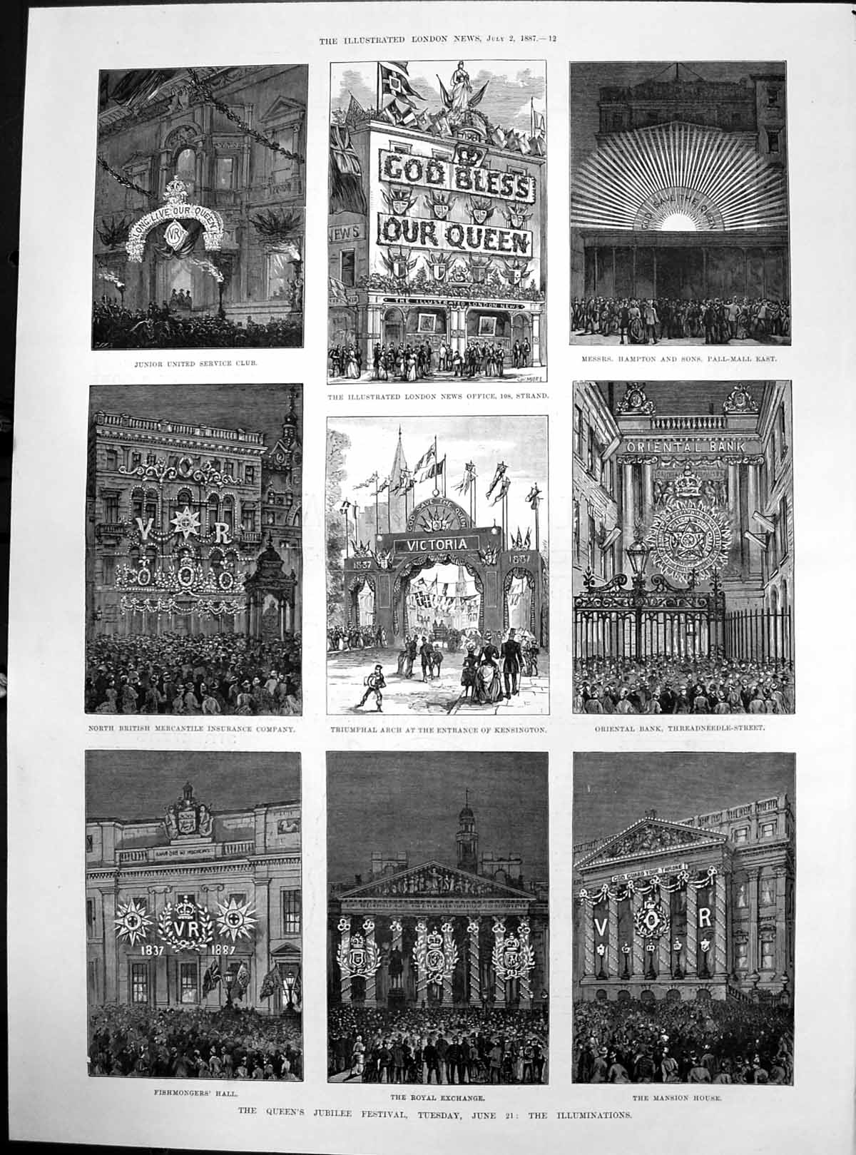 Old Queens Jubilee Festival June 21 Illuminations Oriental Bank 1887
